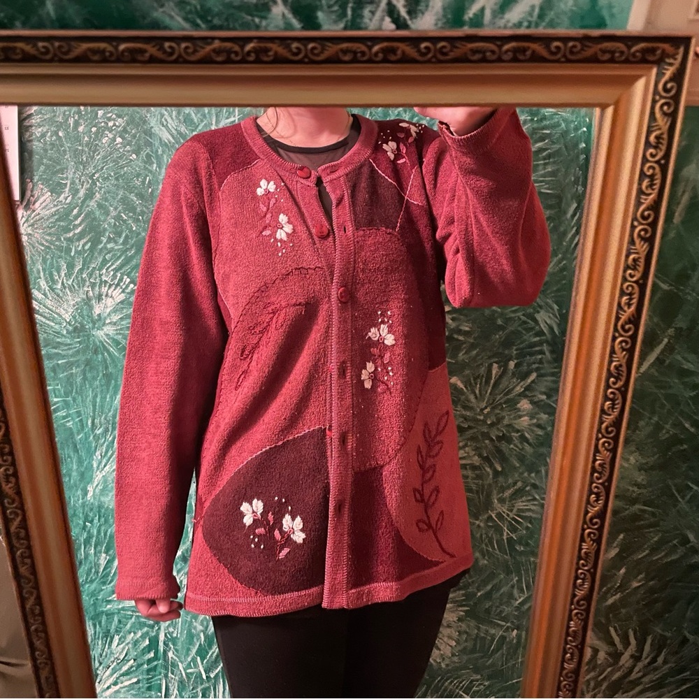 4/$20 | Moffi International Pink Button Up Cardigan Sweater - knit flower patch